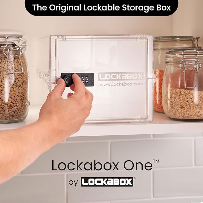 Lockabox One™ | Premium Lock Box | Medium Combination Lock Box For Food, Medicine & Home Safety | External Size 12 x 8 x 6.6 inches (Crystal)