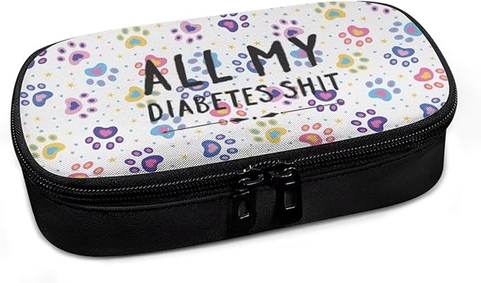 Rnyleeg All My Diabetes Shit Insulin Cooler Travel Case Dog Paw Prints Insulin Bag for Women Men Boys Girls Diabetic Supplies Travel Case Organizer