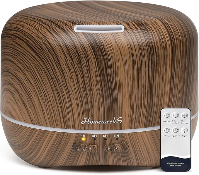 Aromatherapy Essential Oil Diffuser for Room: Air Humidifier Aroma Scent Cool Mist Diffuser Colorful Lights Wood Cute Small Large Waterless Auto Off Ultrasonic Diffusers for Home Bedroom (300ml)