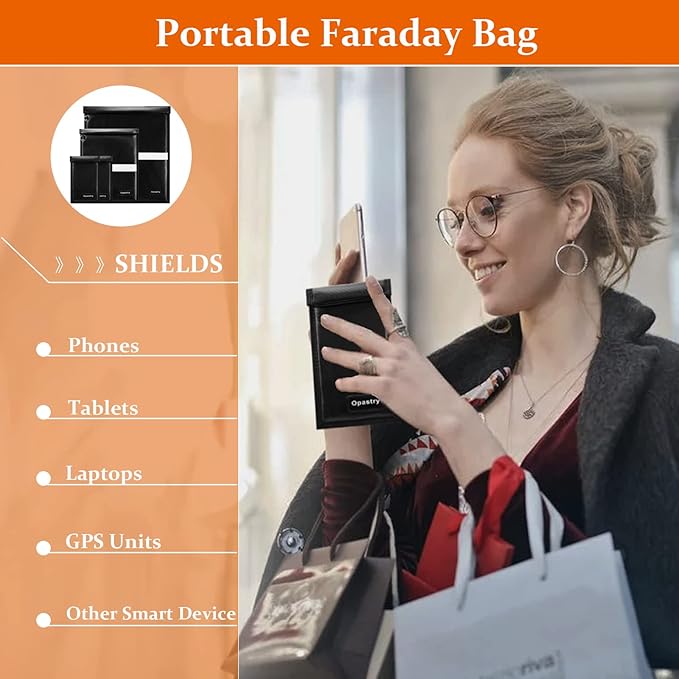 Faraday Bags for Laptops & Tablets & Phones, 4 Pack Faraday Cage, Upgraded Key Fob Protector with Reflective Strip, Anti-Tracking Faraday Bag, Faraday Pouch
