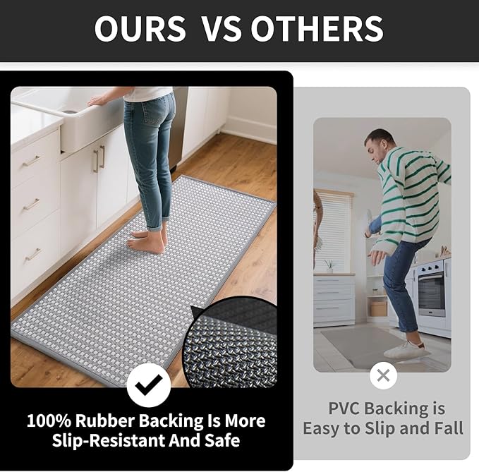 Kitchen Rugs Non Slip Washable, Rubber Backing Soft Chenille Braided Kitchen Mats for Floor, Super Absorbent Kitchen Runner Rug Standing Mat Sink Mat, Easy to Clean, Gray 17"x47"