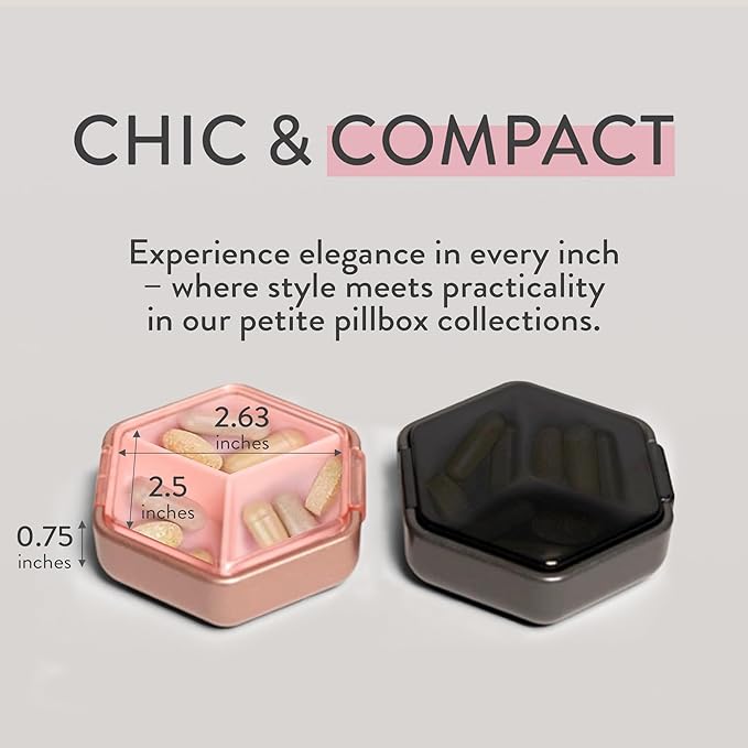 Petite Pill Box Set - Stylish, Compact Daily Pill Organizer, Medication Pill Case, Pill Container for Vitamin Management, Travel Essentials for Women/Men - Set of 2, Rose & Steele