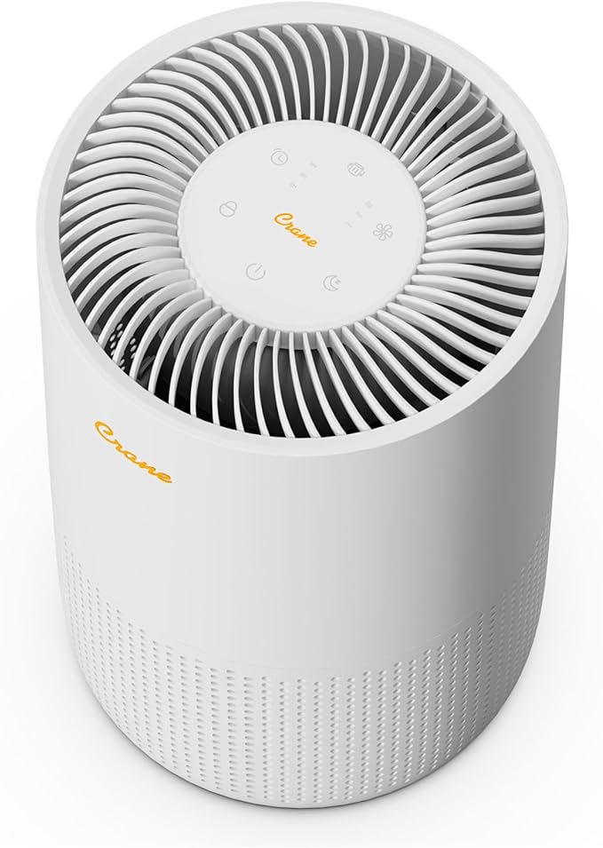 Crane True HEPA Air Purifiers for Home, Up To 300 Sq Ft, Air Purifiers For Bedroom, and Office, Removes Dust, Smoke, Pet Dander, and Allergens, Purifier HEPA with Sleep Timer, Child Lock, Filter Alert