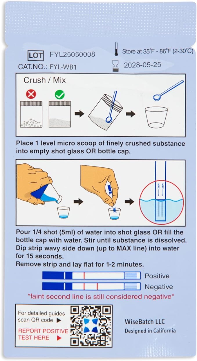 WiseBatch Fentanyl Test Strip + MicroScoop and Instructions - Box of Five (5) + Testing Recepticle - #1 Most Trusted Fentanyl Test Strips - ±99% Accurate - Results in <2 Mins - Prevent Overdoses