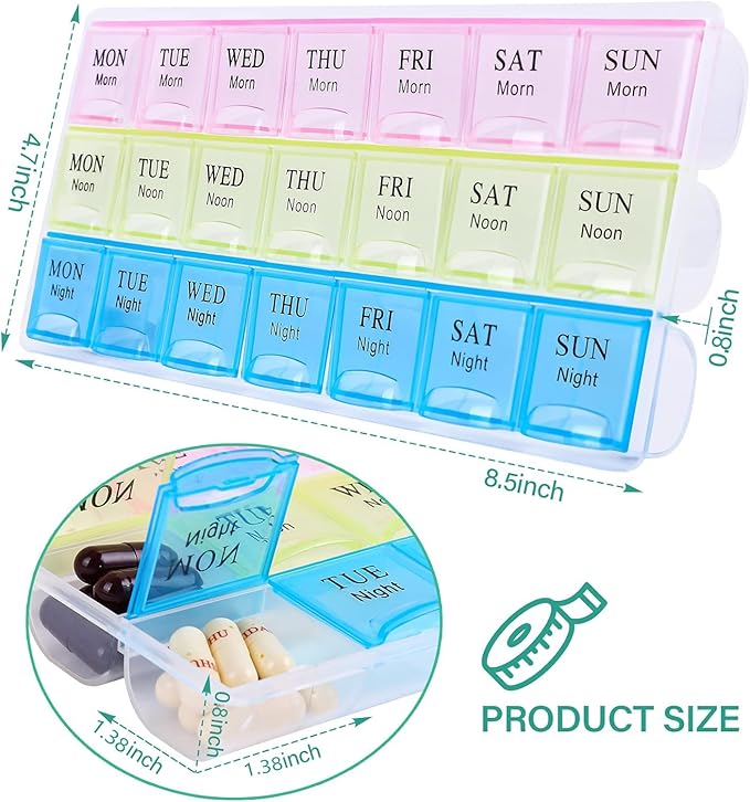 Large Weekly Pill Organizer 3 Times A Day, Moisture-Proof 7 Day Pill Box, Travel Pill Cases Portable for Pills Vitamin Fish Oil Supplements