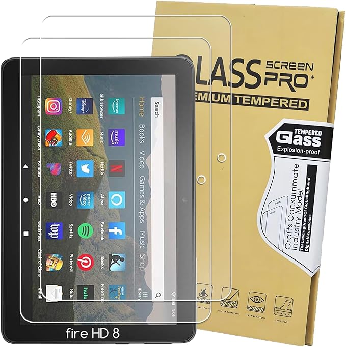 KEANBOLL 2-Pack Tempered Glass Screen Protector for All-New Fire HD 8 and Fire HD 8 Plus Tablet 8 inch (14th/12th/10th generation - 2024/2022/2020 release),[No Waves][No Bubble] [Anti Scratch]