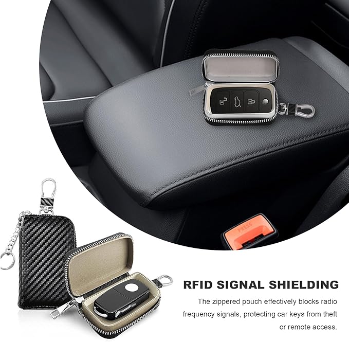 Sun Walker Faraday Bag for Car Keys, Anti-Theft Carbon Fiber Key Fob Protector Box with Zipper, Portable RFID Signal Blocking Bag Key Fob Holder for Men Women, Car Accessories