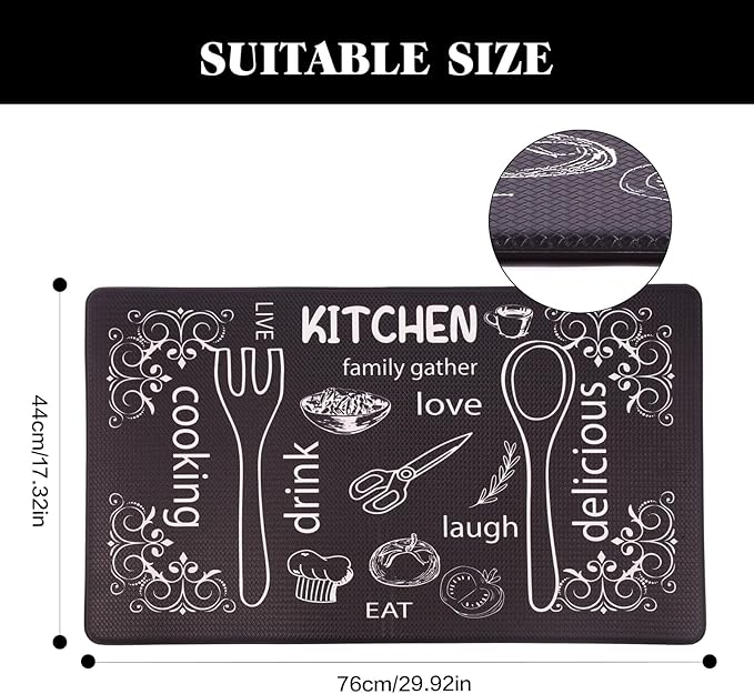 Mirok Washable Anti Fatigue Mat for Cushioned Floor Mat,Farmhouse Chef Kitchen Non-Skid Ergonomic Comfort Foam Rugs,Non Slip (17"x29")