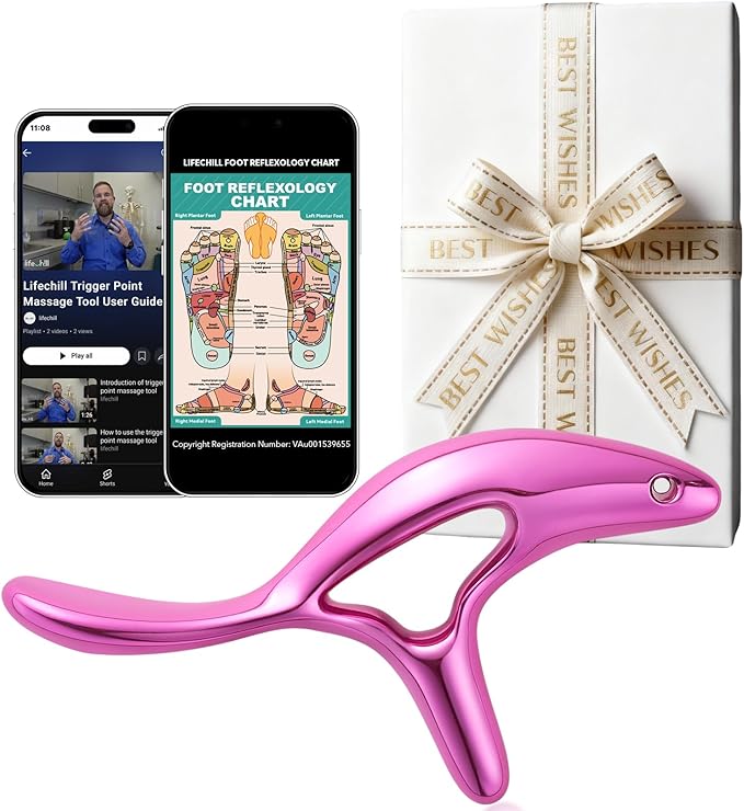 lifechill Trigger Point Massage Tool for Pain Relief Deep Tissue, Gua Sha & Muscle Scraper Tool for Full Body, Thumb Saver Acupressure Tool Relieve Muscle Knots (Rose Red)