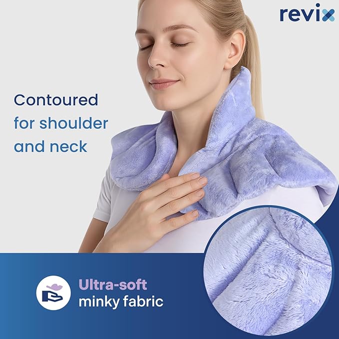 REVIX Heated Neck Wrap Microwave Heating Pad for Neck and Shoulders Pain Relief, Weighted Neck Warmer Microwavable with Miost Heat, Unscented