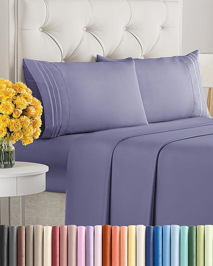 King Size 4 Piece Sheet Set - Extra Soft, Breathable & Cooling - Hotel Luxury Durable Bed Sheets for Women & Men - Deep Pockets, Easy-Fit & Wrinkle-Free - French Violet Oeko-Tex