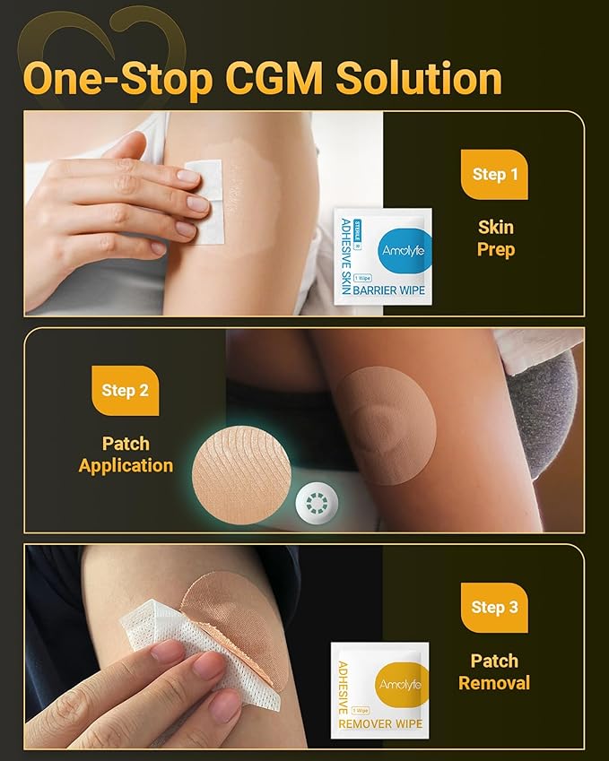 Libre 3 Sensor Covers Solution Kit - 20 Pack Libre 3 & Plus Covers Waterproof, 20 Skin Barrier Wipes & 20 Adhesive Remover Wipes for Enhanced Adhesion & Skin Protection (Tan)