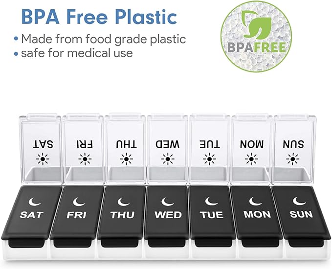 DANYING Large Pill Organizer 2 Times a Day, Weekly Box Per AM PM Case, Day Night Container 7 Vitamin Case Twice