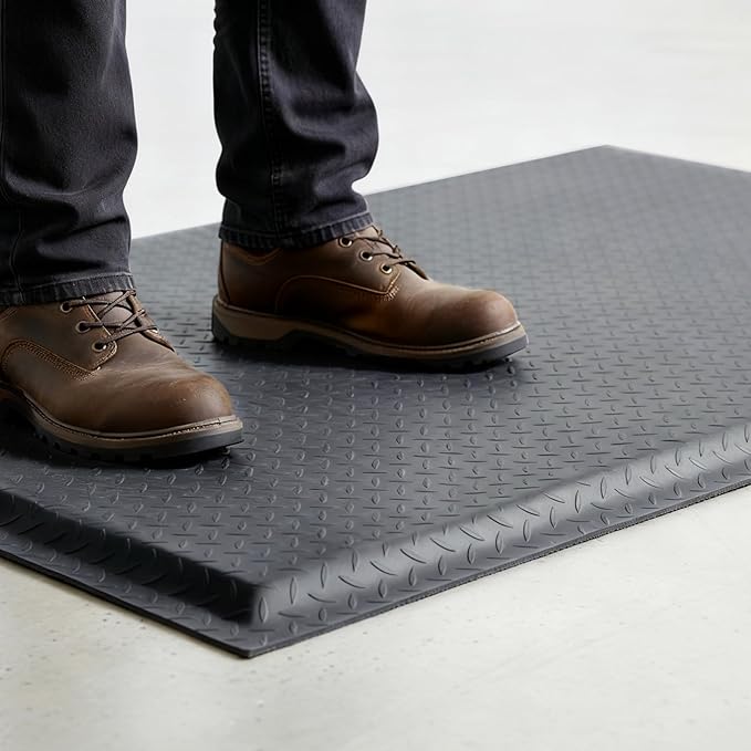 Nisorpa Anti Fatigue Mats Industrial 3' x 5' Ergonomic Standing Mat 15/16" Extra Thick Cushioned Shop Floor Mats Kitchen Mats Heavy Duty Commercial Diamond Plate Support for Leg & Back Pain,Grey