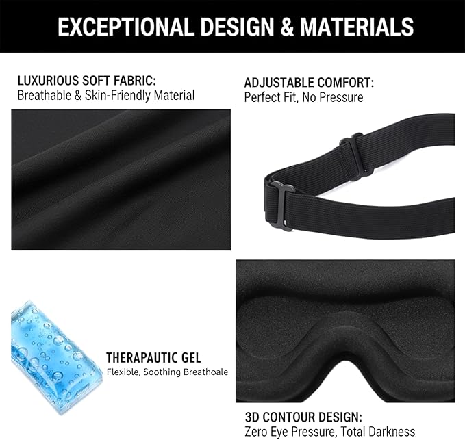 99% Fully Block Out Light Eye Sleep Mask, 3D Deep Contoured Eyes Cover Zero Pressure, Long Lash Extension Eyes Mask with Adjustable Straps for Sleeping Travel Home Nap Rest Women Men (Black)