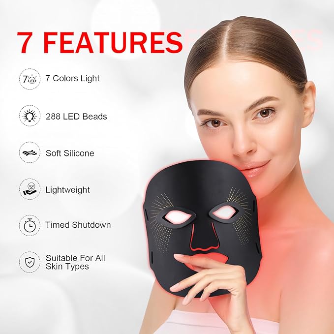 Red Light Therapy for Face, Red Light Therapy Mask, 7 Colors LED Facial Mask for Wrinkle Remove & Anti Aging, Skin Care Home Use, Black (Upgraded Version)