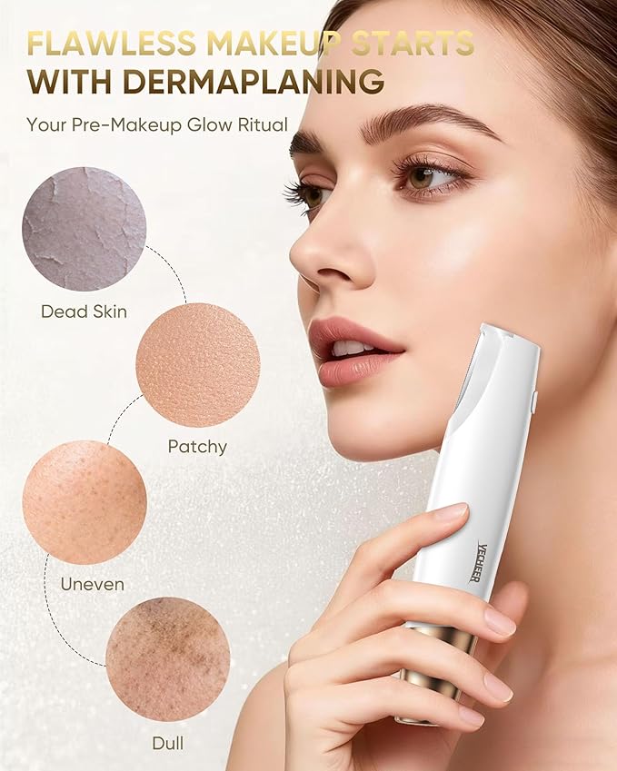 Sonic Smooth Dermaplane for Women Face: Electric Dermaplaning Tool for Flawless Skin - Non-Irritating Peach Fuzz & Facial Hair Remover w/8 Refill Blades&LED Light, Perfect Razor Gift for Her (White)
