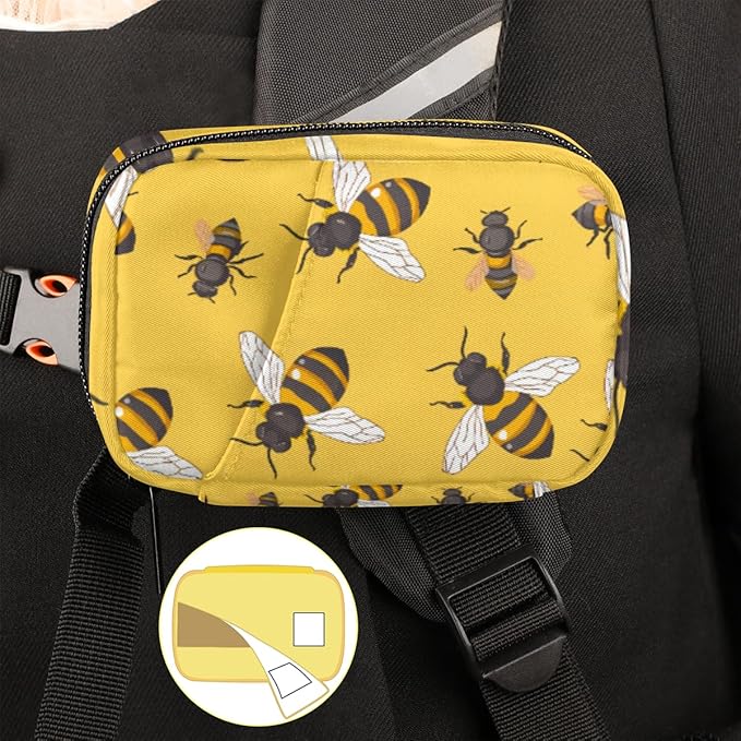 Portable Pills Organizer for Purse, Pill Cases Organizers 7 Day Medicine Travel Case, Personal Week Pill Organizer Cute Zipper Medication Bag Containers for Vitamin, Supplement (Bees)