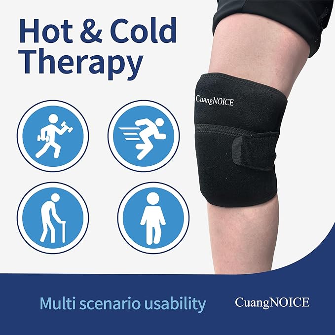 Knee Ice Pack Wrap with Replacement Gel, Reusable Hot & Cold Compression Wrap for Pain Relief from Arthritis, Meniscus Tear, Sprains & Bursitis