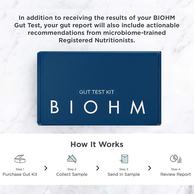 BIOHM Gut Health Test Kit for Microbiome and Digestive Health Analysis, Home Test Kit with Gut Score, Easy-to-Read Results and Actionable Recommendations