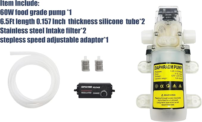 60W Liquid Transfer Pump, Water, Soft Drink, Wine Transfer Pump 110V Speed Adjustable Food Grade Self-Priming Pump for Pumping Beverages Filter with Tube, with Filter Screen 4-5L/Min