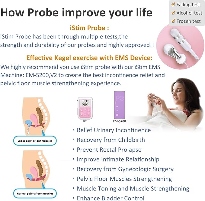 iStim PR-13 Probe for Kegel Exercise, Pelvic Floor Electrical Muscle Stimulation, Incontinence - Compatible with Incontinence EMS Machine