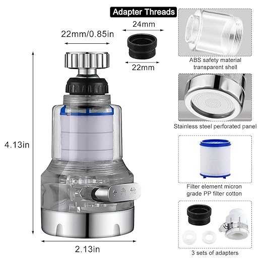 3 Pack Sink Water Filter Faucet, 360° Rotating Faucet-Mount Water Purifier with 10 Filter Cartridges, Removes Chlorine, Fluoride & Heavy Metals from Hard Water for Kitchen & Bathroom
