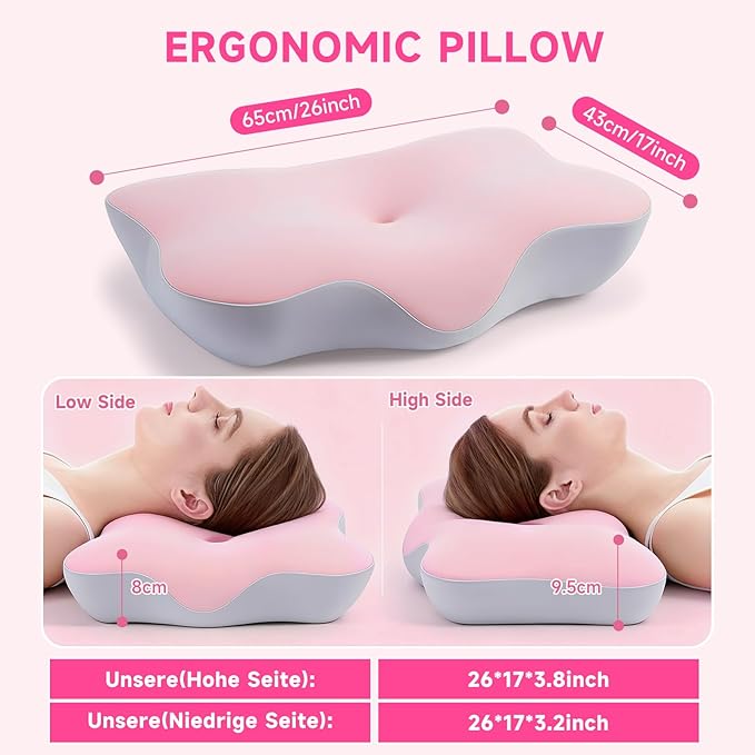 Ergonomic Neck Pillow for Sleeping, Breathable Snoring Memory Foam Pillows, Sleep Apnea Pillows for Neck Correcting/Cozy Rest/Deep Sleep/Fibromyalgia Pillow [Pink]