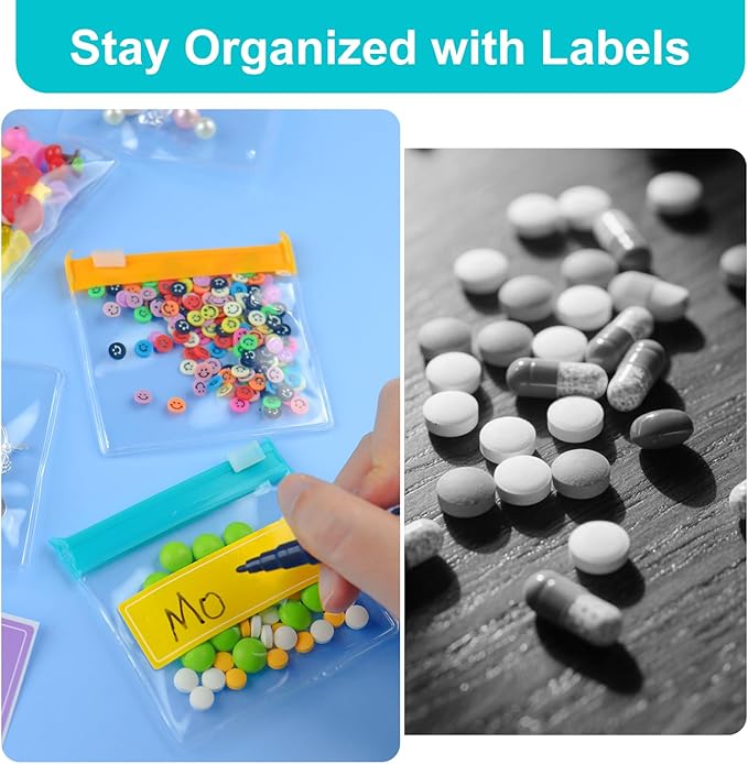 180 Pcs 9 Colors Reusable Pill Pouch Bags, Zippered Translucent Medicine Organizer, Travel Pill Organizer with Labels Slide Lock, Small Plastic Bags for Accessories, Jewelry etc.