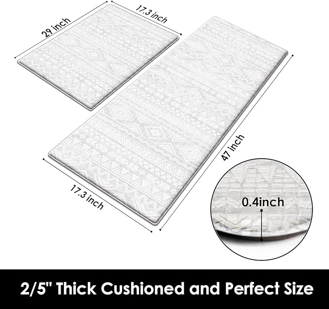 Arttown Anti Fatigue Kitchen Mats for Kitchen Floor, Boho Kitchen Mats Cushioned Anti Fatigue Rug, Waterproof Non-Slip Washable Kitchen Rugs and PVC - Grey/White