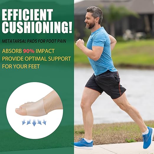 Metatarsal Pads & Toe Separators for Women & Men - Gel Ball of Foot Cushion, 4Pcs Toe Spacers for Pain Relief, Metatarsalgia, Morton’s Neuroma, Long Hours of Standing or Walking