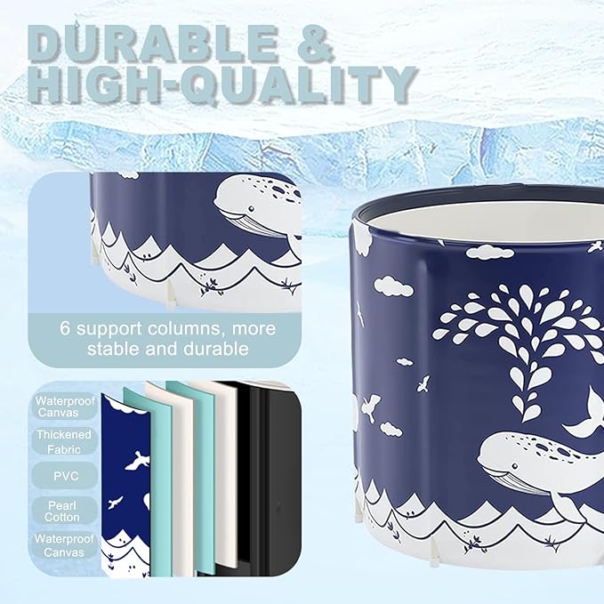 STARBRILLIANT Portable Foldable Bathtub, Collapsible Adult Travel Bath Tub for Camping, Home & Spa, Space-Saving Storage, Durable PVC Material (Whale, 27inch)