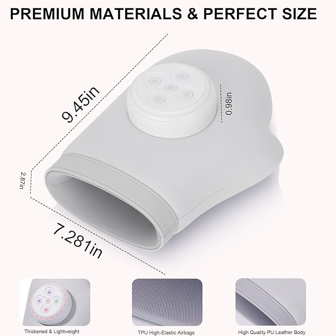Hand Massager, Cordless Palm & Finger Massager with Heat and Compression, 3 Modes & 5 Intensities, Rechargeable Portable Gift-Ready