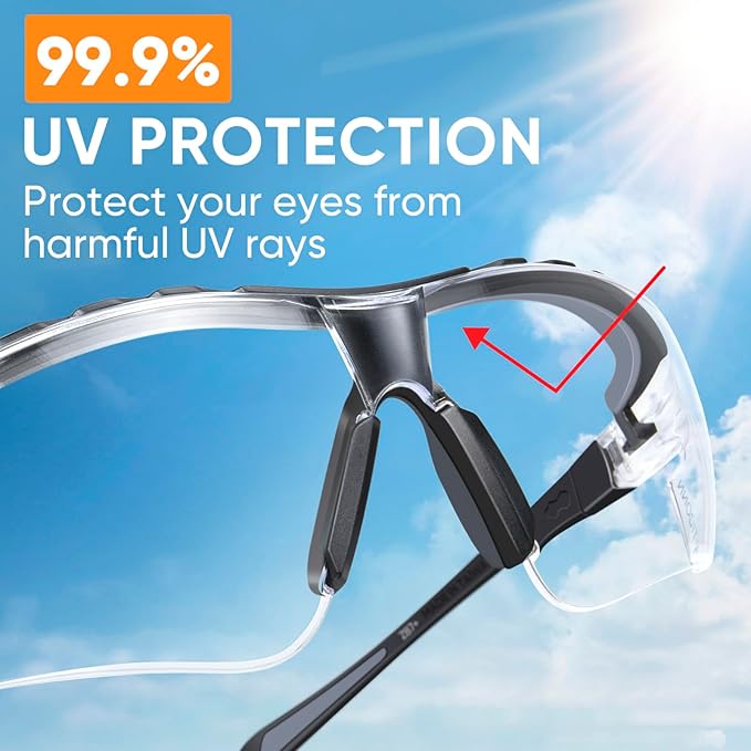 TICONN Anti-Fog Safety Glasses for Men and Women, ANSI Z87.1 Scratch Proof Eye Goggles with Adjustable Arms and UV Protection
