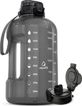 AQUAFIT Half Gallon Water Bottle with Time Marker - Straw & Chug Lid - BPA Free Gym Water Bottle with Straw - Big Gallon Jug (Gray, 64 oz - 2in1 Lid)