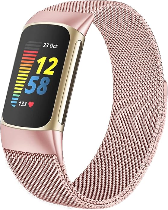surundo Compatible with Fitbit Charge 6/Charge 5 Bands for Wmen Men, Metal Mesh Milanese Loop Adjustable Strap Replacement for Fitbit Charge 6/Charge 5 Advanced Fitness & Health Trackers