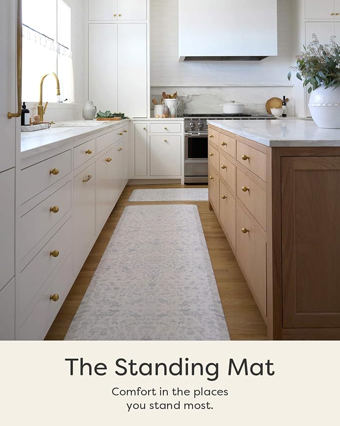 House of Noa Nama Standing Mat – Anti-Fatigue Cushioned Kitchen Mats for Floor | Ergonomic Bounce-Back Foam Kitchen Mats | Anti-Fatigue Mats for Kitchen & Standing | Emile Delft Blue | 30" x 72"