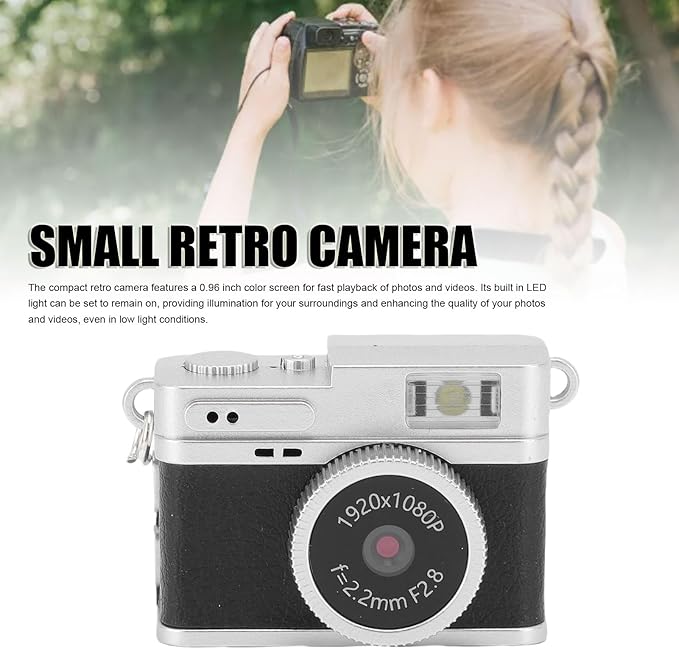 Zunate Mini Keychain Camera 1080P FHD with 32GB Card, Retro Digital Camera with 0.96 Inch Color Screen, 6 Filters, LED Flash, Portable Vintage Video Recorder for Travel Study Kids Gift (Black)