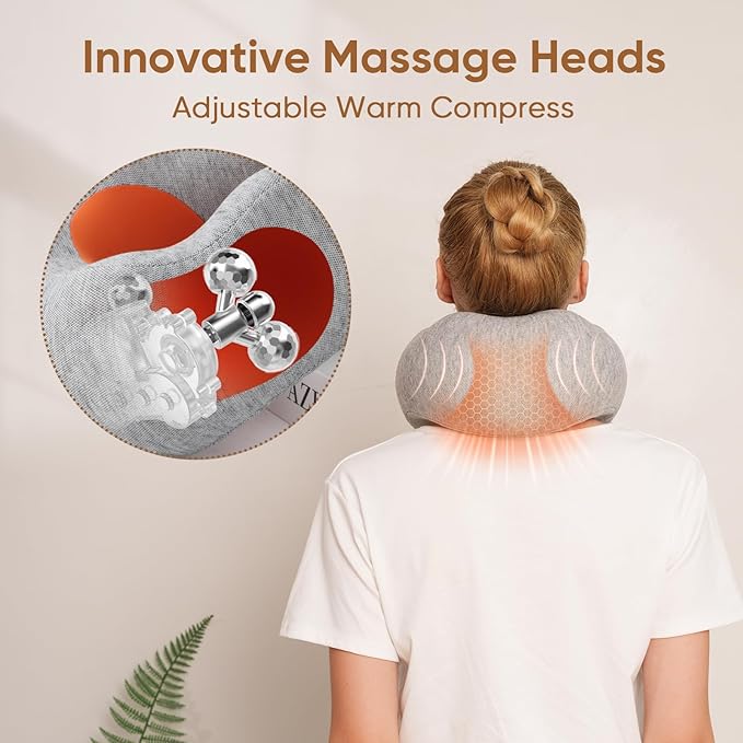 Howdy Shiatsu Neck Massager with Heating [2026 Upgraded], Heated Neck Pillow Cordless for Pain Relief Deep Tissue Kneading, Valentine's Day for Her/Him Gift, 2-in-1 Portable for Airplane Travel
