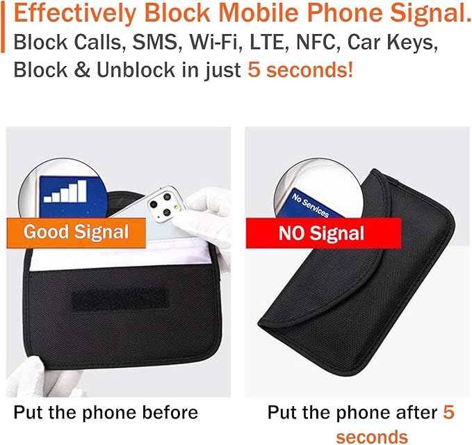 ONEVER 2 Pack Faraday Bags for Car Keys and Cell Phone, Signal Blocking Key Pouch Wallet, Anti-Tracking Anti Theft Car Protection, Cell Phone Signal Jammer WiFi/GSM/LTE/NFC/RFID, GPS Blocker Bag