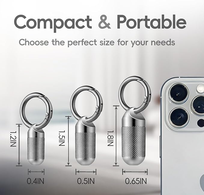 Forwish Titanium Keychain Pill Holder, Portable Waterproof Pill Case for Travel, EDC Small Metal Pill Organizer for Pills, Durable Mini Pill Box with Keyring - Large (1.8inch)