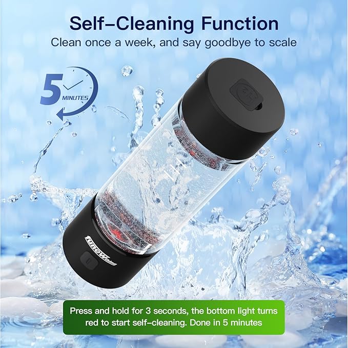Hydrogen Water Bottle Generator, 2500ppb Portable Water Ionizer Machine with SPE/PEM Technology in 3-Minute Electrolysis, Rechargeable Hydrogen Rich Glass Cup for Home Office Travel & Fitness, Black