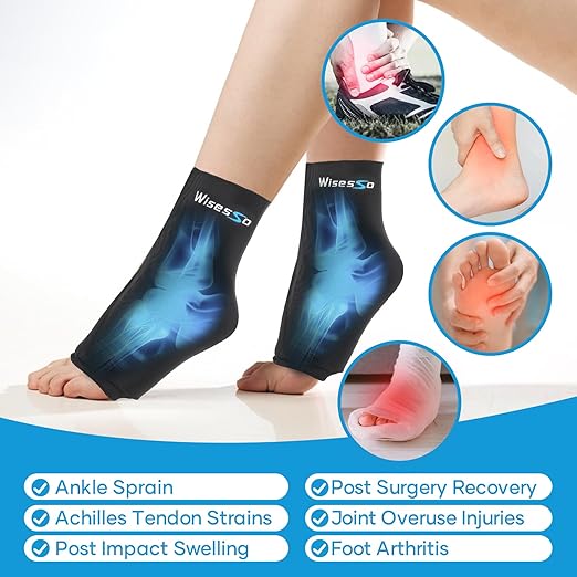 Ankle Ice Pack Wrap, Achilles Tendonitis Brace for Hot & Cold Compress, Resuable Ankle Ice Pack for Injuries, Swelling, Plantar Fasciitis, Sprained, Pain Relief (Black, 1 Pack)