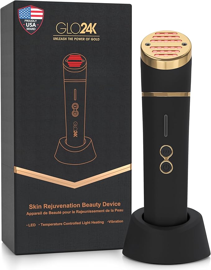 GLO24K Red Light Beauty Device for Face & Neck – 3-in-1 Facial and Neck Massager with Triple LED & Advanced Vibration Technology