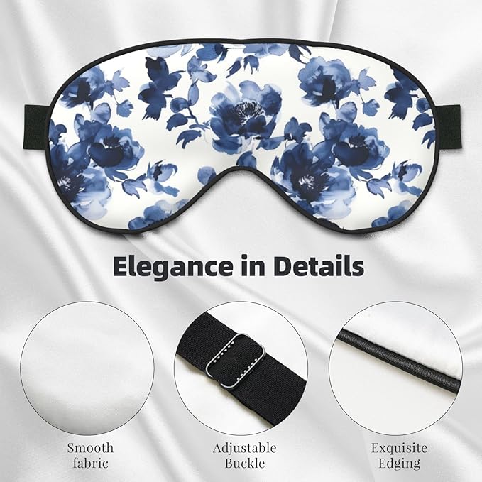 Watercolor Blue Floral Sleep Mask Eye Mask with Adjustable Strap Eye Sleep Shade Cover Blocks Light for Women Men Airplane Travel Nap