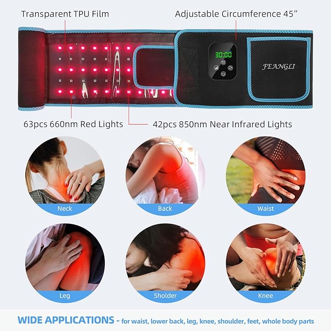 Red Light Therapy Belt, Infrared Light Therapy for Body Device Wireless Rechargeable Controller with Timer 660nm&850nm Infrared Heating Pad for Waist Back Leg Knee Joints Shoulder, Ideal Gift