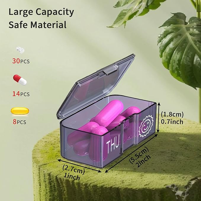 Pill Organizer 7 Day AM PM, Discreet 2 Times a Day Weekly Pill Box with Double Protection Shell, Large Capacity Portable Vitamin Case for Travel Meds & Medicine Organizer, Brown