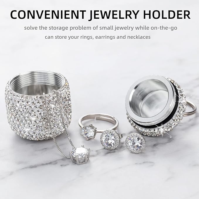 Pill Keychain Container Waterproof Portable Small Pill Box Case Ring Holder for Jewelry Keychain Medicine Holder Bling Medicine Organizer for Vitamin Supplement(Silver)