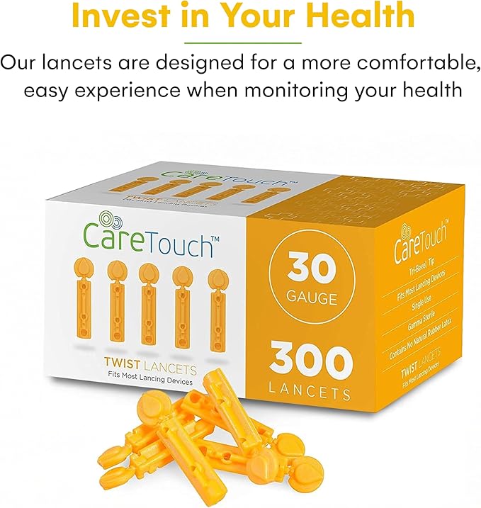 Care Touch Lancets for Diabetes Testing - 30 Gauge Diabetic Lancets for Blood Testing and Glucose Testing - Fits Most Lancing Devices - Sterile, Single Use 30g Blood Sugar Lancets - 300 count