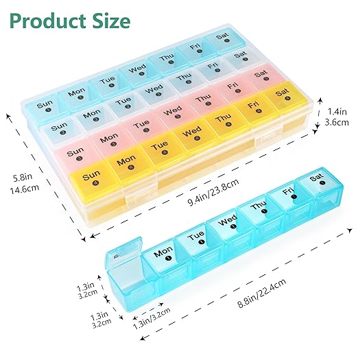 Monthly Pill Organizer 28 Day, 4 Weeks Pill Box 7 Day, XL Weekly Medicine Organizer for Vitamins, Fish Oil, Supplements (Multicolor)